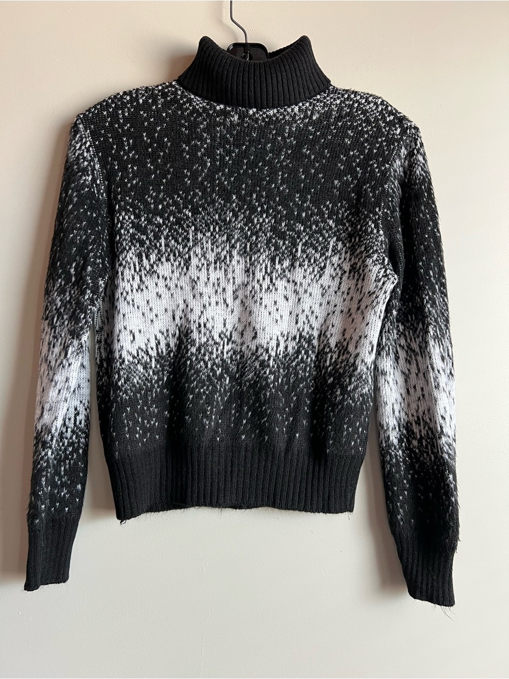 Vintage Black White Ombré Speckled Turtleneck Sweater Women’s Knit Pullover